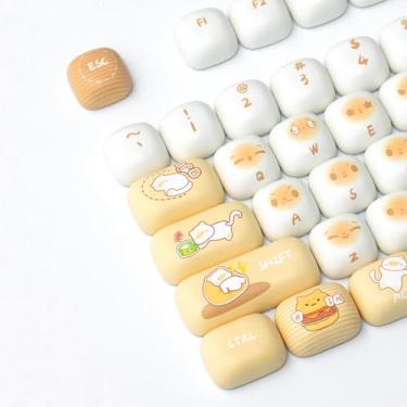 Imagem de Hunfuthr PBT Keycaps, Cute Bread Cat MOG Profile Keycaps, conjunto de teclas redondas brancas de 137 teclas, animal personalizado para teclado mecânico 100% 75% 65% 60% Cherry Mx (gato pão)