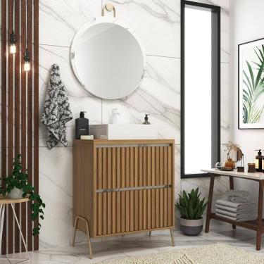 Imagem de Gabinete de Banheiro 60cm com Cuba e Espelho Ref 650 Itapuã/Thassos