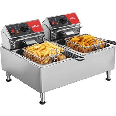 Imagem de crosson Fritadeira Elétrica de Tanque Duplo de 26 Libras Listada Pela Etl com Cesta Sólida, Recipiente de Óleo Removível e Pernas Ajustáveis em Altura para Restaurante -120V, Fritadeira de Bancada Com