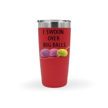 Imagem de SpreadPassion Copo de tricô I Swoon Over Big Balls, copo de aço inoxidável, copo isolado de 590 ml, ideia de presente de aniversário de Natal (vermelho)
