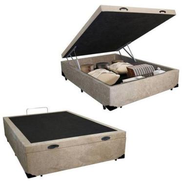 Imagem de Cama Box Baú Viúva Suede Bege EMTH 128x188x40 - Empório Mathias