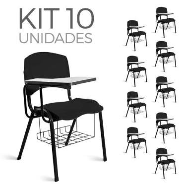 Imagem de Cadeira Plástica Universitária Kit 10 A/E Preto Lara - Shop Cadeiras