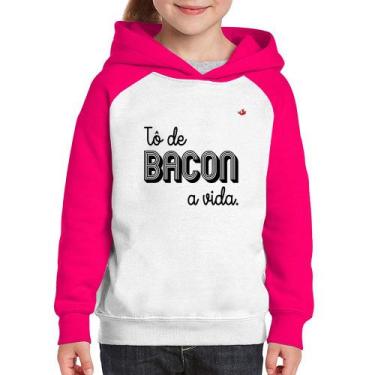 Imagem de Moletom Infantil Estou de bacon a vida - Foca na Moda, Branco, Rosa, 2