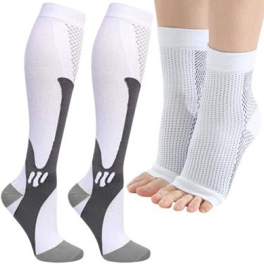 Imagem de Kit 2 pares meias brancas compressão alívia dor pés fascite plantar - 