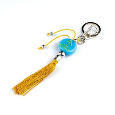 Imagem de Chaveiro Logunedê com Ofá Amarelo e Azul 15 cm em Murano - Lua Mística