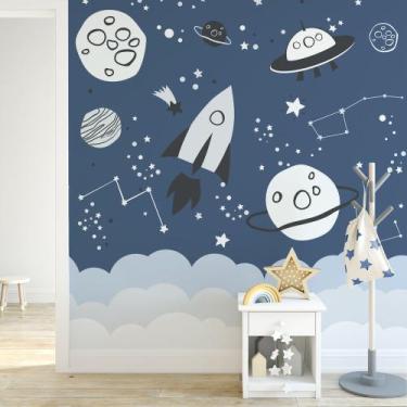 Imagem de Papel de Parede Quarto Menino Planetas e Naves no Espaço 6m² - Quartin