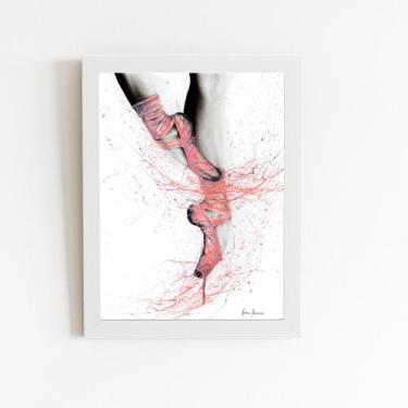 Imagem de Sapatilha Ballet Arte Rosa Quadro Moldura Branca 60x40cm - PlimShop
