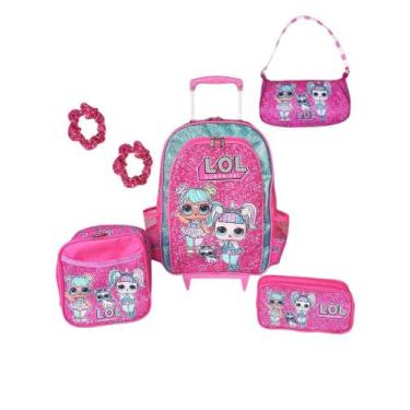 Imagem de Kit mochila de rodinhas infantil escolar com bolsinha baguete skye pat