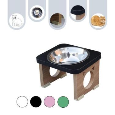 Imagem de Comedouro Gato Pet MDF Elevado Colors Preto - Inox - Maderacco