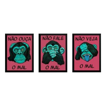 Imagem de Kit 3 Quadros Três Macacos Sábios Não Ouça Fale Veja O Mal - Fanarte