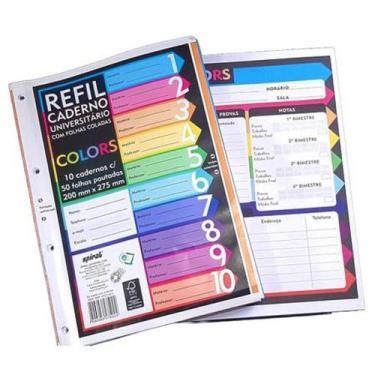 Imagem de Folha Fichário Bloco C/500 Fls Coladas Refil Color 4 Furos - Spiral