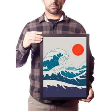 Imagem de Poster Com Moldura A3 Arte Gato Minimalista  Grande Ondas - Fanarte