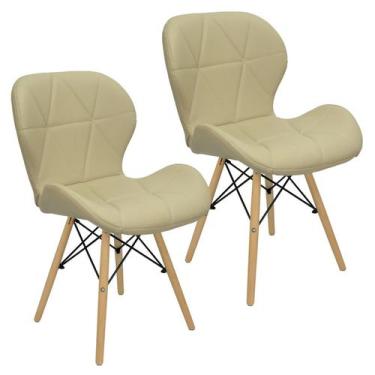 Imagem de Kit 2 Cadeiras Charles Eames Eiffel Slim Wood Estofada - Bege - Lianto