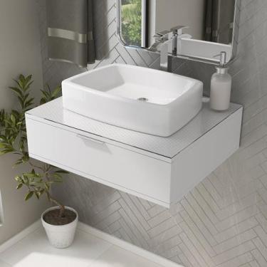 Imagem de Bancada Blu 60cm com Vidro com Furo e Cuba Duna Branco - Bumi