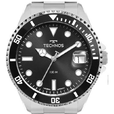 Imagem de Relógio Technos Masculino Acqua Prova d'água Prata Preto Mergulho Miyo