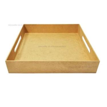 Imagem de Bandeja Quadrada com Alça Lateral 29x29x5 Mdf Madeira - ATACADÃO DO AR