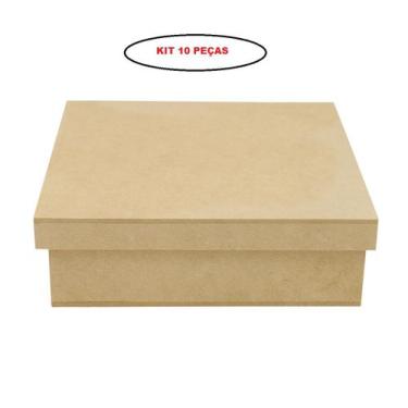 Imagem de Caixa Quadrada Tampa Sapato Kit 10 Un. 12X12x8 Mdf Madeira - ATACADÃO 