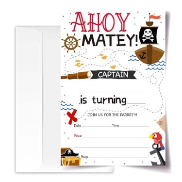 Imagem de ANYEMW Cartões de convite de aniversário pirata com envelopes pacote de 20 (10 x 15 cm), convites de festa para meninos, meninas, crianças, adolescentes, decoração e suprimentos de lembrancinhas de