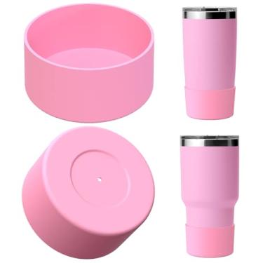 Imagem de Linkidea Bota de garrafa de água compatível com YETI Rambler caneca de viagem 590 g/850 g, copo 590 g/850 g, protetor de silicone antiderrapante para garrafa de água (rosa claro/pacote com 2)