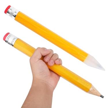 Imagem de Tinoaly 2 lápis jumbo de madeira, lápis grandes engraçados de madeira de 33 cm, com tampas e borrachas, lápis gigante para festas, jogos, material escolar e de escritório (amarelo)