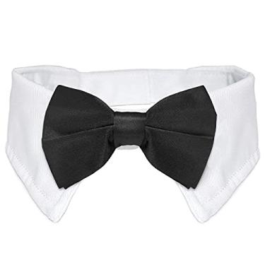 Imagem de Coleira formal para cães, gravata borboleta para cães Koolmox, preta, smoking com gola branca ajustável à mão para roupas de smoking smoking smoking para cães pequenos, médios e grandes