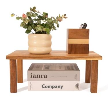 Imagem de Prateleira organizadora de mesa de madeira Acacia para armário de cozinha e balcão de elevação para exibição de mesa de escritório em casa, banheiro, mesa de centro