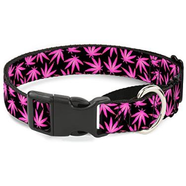 Imagem de Buckle-Down Coleira para cães "Pot Leaves Scattered" gamarra preta/rosa, 3,8 cm de largura para pescoço-médio de 40,6 a 58,4 cm