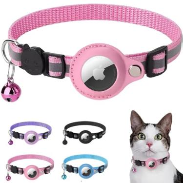 Imagem de Coleira Case Para Airtag Com Detalhes Reflexivos E Sininho, Coleira Com Capa de Couro Compativel a Rastreador Airtag Para Gatos E Cães (Rosa)