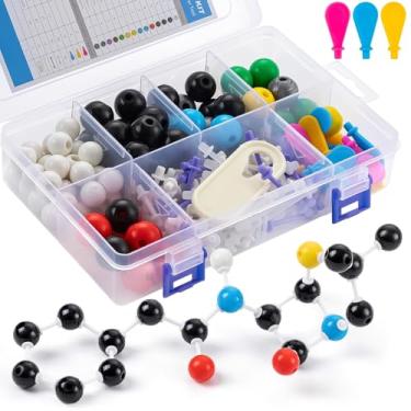 Imagem de HFKPJRT Kit de modelo molecular, 208 peças de kit de modelo molecular de química orgânica, kits de modelo de elementos atômicos para aulas de química, presente para professores e estudantes para a