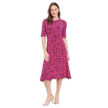 Imagem de London Times Vestidos lisonjeiros midi para coquetéis, convidados de casamento, verão e trabalho para mulheres, Azul-marinho/Gratitia, 46