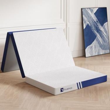 Imagem de Avenco Colchão dobrável duplo, colchão de três dobras, espuma viscoelástica de 10 cm para quarto de hóspedes/caravana/acampamento/colchão de viagem, colchão dobrável triplo portátil com capa removível