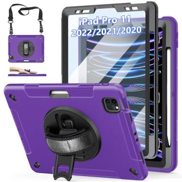 Imagem de Capa para iPad Pro 11 polegadas 2022/2021/2020/2018: Capa para iPad 11 polegadas 4ª/3ª/2ª/1ª/1ª geração com protetor de tela - suporte - alça de ombro - suporte de lápis roxo