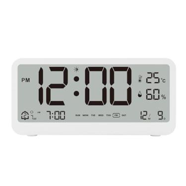 Imagem de Relógio de Parede Digital LED Com Display de Temperatura e Umidade, Alarmes Duplos, Soneca, Números Grandes e Claros, Adequado para Idosos (Com Modo de Iluminação noturna) (Branco)