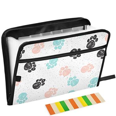 Imagem de ZZKKO Pasta de arquivo expansível Graffiti Dog Paws com 13 bolsos com etiquetas adesivas pasta de arquivo sanfonada organizador de documentos tamanho carta tamanho A4 porta-arquivos expansível