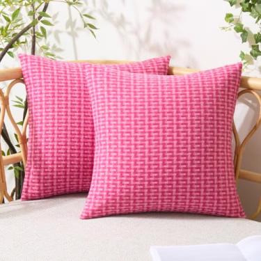 Imagem de UGASA Capas de almofada impermeáveis para ambientes externos, pacote com 2 fronhas decorativas externas com textura de tecelagem, resistente à água, para pátio, jardim, varanda, quintal, barraca 45,7
