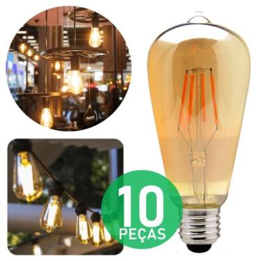 Imagem de Kit 10 Lâmpadas Retrô Bulbo Filamento Luz Led 4w St64 Muita Luminosida