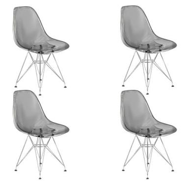 Imagem de Kit 4 Cadeiras Eames Cristal Transparente Eiffel Base Metal Cromado Co