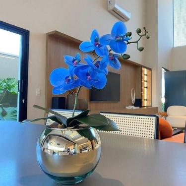 Imagem de Orquídea Azul Artificial Arranjo no Vaso Espelhado Flores Permanentes 