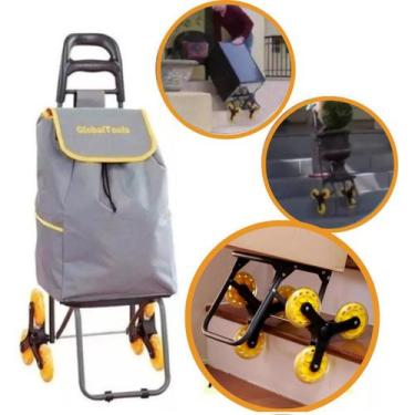 Imagem de Carrinho De Carga 6 Rodas Sobe Escada Com Sacola Feira - Suporta 40kg 