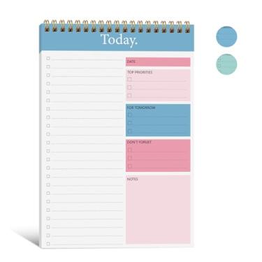 Imagem de KMQOY Bloco de notas para fazer - Bloco de notas diário sem data, bloco de notas espiral Today Planner papel grosso premium 16,5 cm x 25 cm para trabalho e organização pessoal - rosa e azul