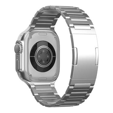 Imagem de MaKTech Pulseira de Elos de Titânio,Pulseira de Metal Em Formato de I,para Apple Watch Série 11/10/9/8/7,Ultra 3/2/1,SE 3/2/1 [2025] (46mm/45mm/44mm/49mm,Prata)