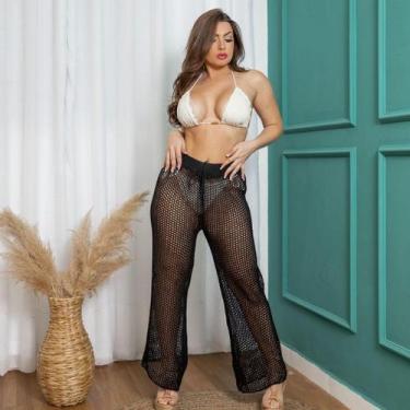 Imagem de Saída de Praia Calça Tricot Crochê Vazada Transparência Chic - Z&R Mod