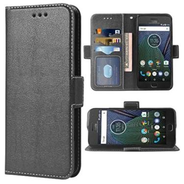 Imagem de Capa de telefone para Moto G5 Plus Folio Flip Wallet Case, couro PU com compartimentos para cartão de crédito, proteção de corpo inteiro, suporte, capa protetora para celular Motorola MotoG5+ 5ª