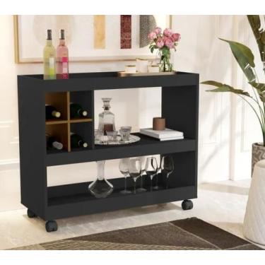 Imagem de Aparador Bar 4050 Adega Com Rodízios Barzinho Luxo - Ofertamo, Preto N