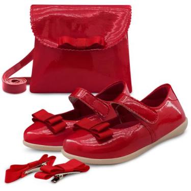 Imagem de Kit Sapatilha Infantil Bebê Com Bolsa E Presilha Laço Vermelha Gatatuy