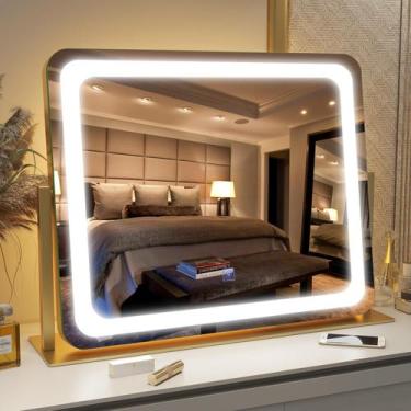 Imagem de Espelho de Maquiagem FENNIO Gold com Luzes LED - 56x48cm