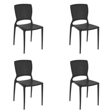 Imagem de 4 Cadeiras Cozinha Jantar Tramontina Safira em Polipropileno Preto, Pr