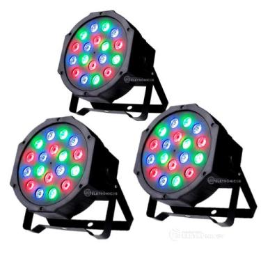 Imagem de Kit 3 Canhão Led Refletor Rgb Jogo De Luz 18 Led de Cores e Luzes Exce