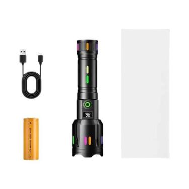 Imagem de Lanterna LED de Alta Potência com Zoom - Longo Alcance e Luz Colorida 