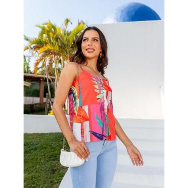 Imagem de Regata Estampada de Alcinha com Botões - Sml Fashion, Feminino, Rosa, 